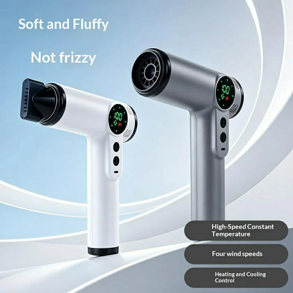 Rechargeable Cordless Hair Dryer 200W Hot  /  Cold 4-Speed LED Digital Display for Travel - White - 3