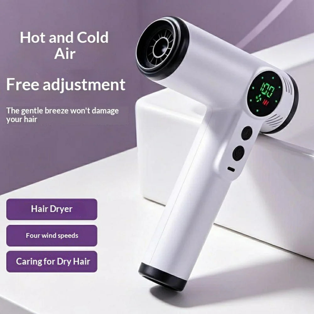 Rechargeable Cordless Hair Dryer 200W Hot  /  Cold 4-Speed LED Digital Display for Travel - White - 4