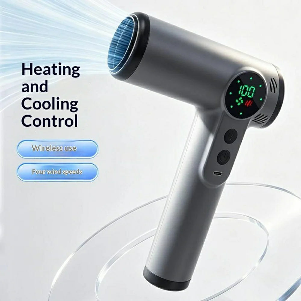 Rechargeable Cordless Hair Dryer 200W Hot  /  Cold 4-Speed LED Digital Display for Travel - White - 5