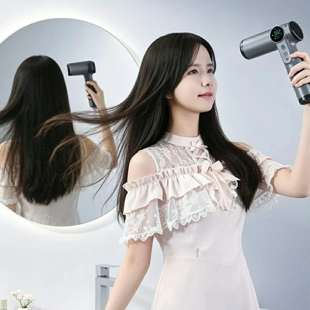 Rechargeable Cordless Hair Dryer 200W Hot  /  Cold 4-Speed LED Digital Display for Travel - White - 6