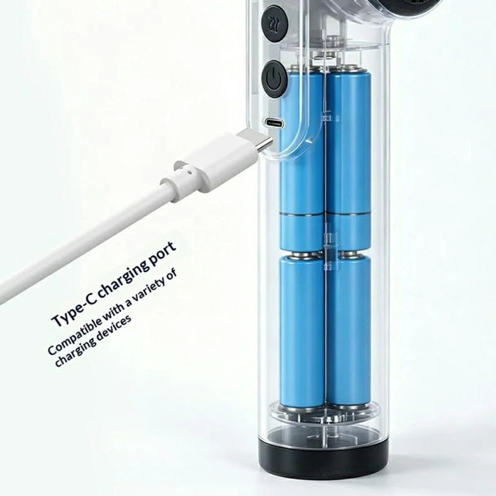 Rechargeable Cordless Hair Dryer 200W Hot  /  Cold 4-Speed LED Digital Display for Travel - White - 7