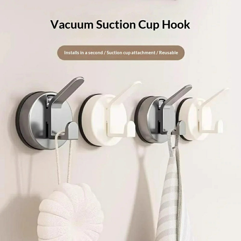 Vacuum Suction Cup Double Hook No-Drill Reusable Wall Hanger for Bathroom Kitchen - Tarnish Grey - 2