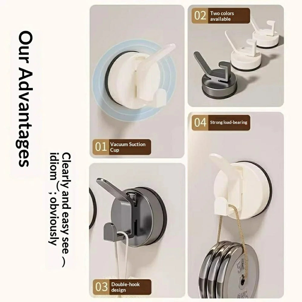 Vacuum Suction Cup Double Hook No-Drill Reusable Wall Hanger for Bathroom Kitchen - Tarnish Grey - 3
