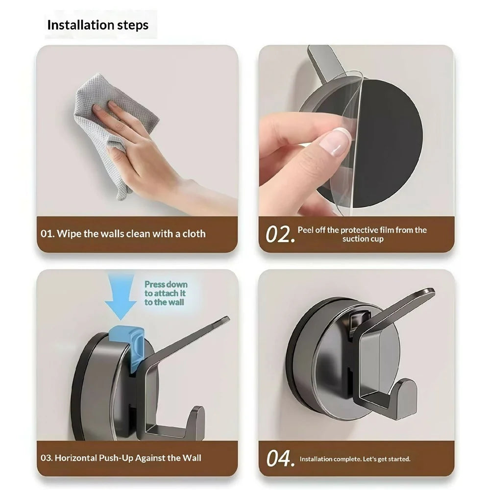 Vacuum Suction Cup Double Hook No-Drill Reusable Wall Hanger for Bathroom Kitchen - Tarnish Grey - 4