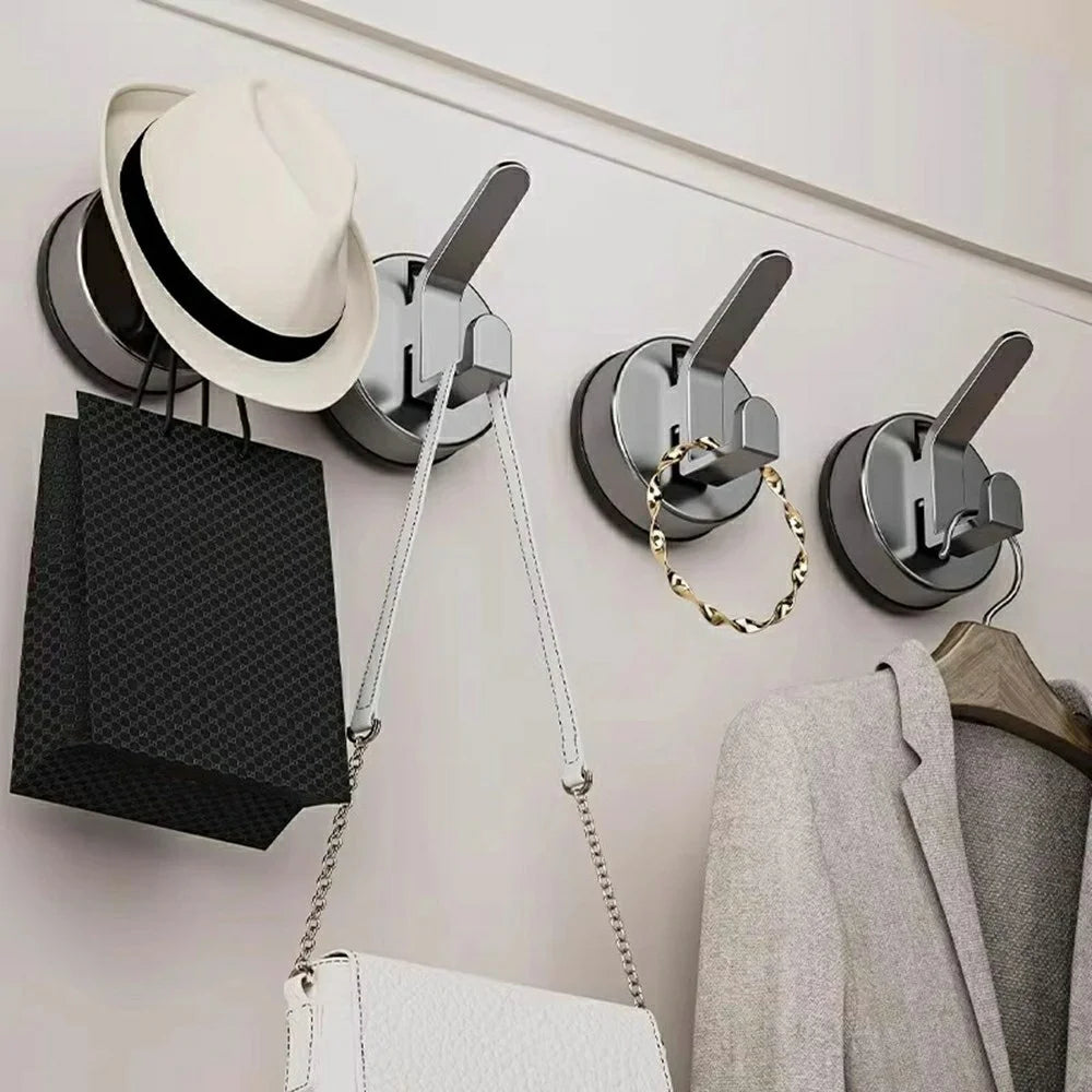 Vacuum Suction Cup Double Hook No-Drill Reusable Wall Hanger for Bathroom Kitchen - Tarnish Grey - 7