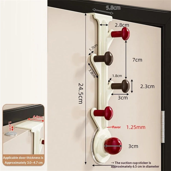 5-Hook Over Door Hanger Rack No Drilling Suction Cup Mount Storage Organizer - Creamy White + Red - 1