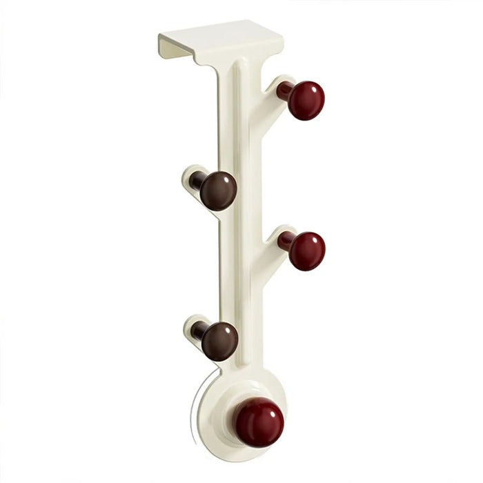5-Hook Over Door Hanger Rack No Drilling Suction Cup Mount Storage Organizer - Creamy White + Red - 2