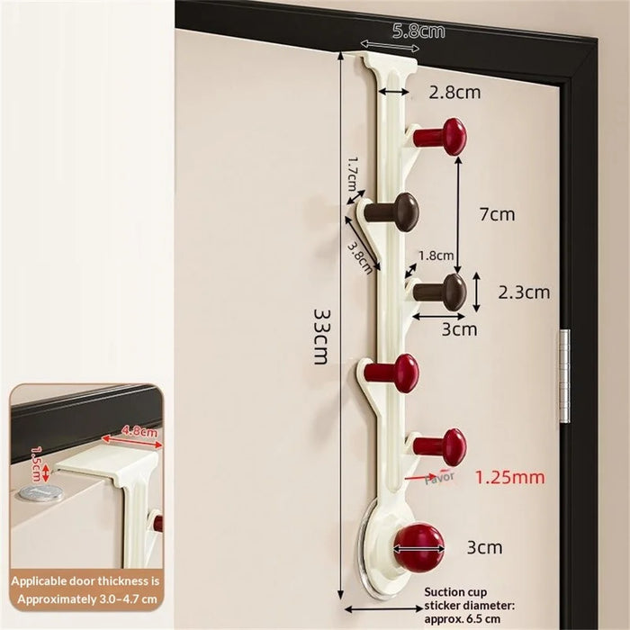 6-Hook Over Door Hanger Rack No Drilling Suction Cup Mount Storage Organizer - Creamy White + Red - 1