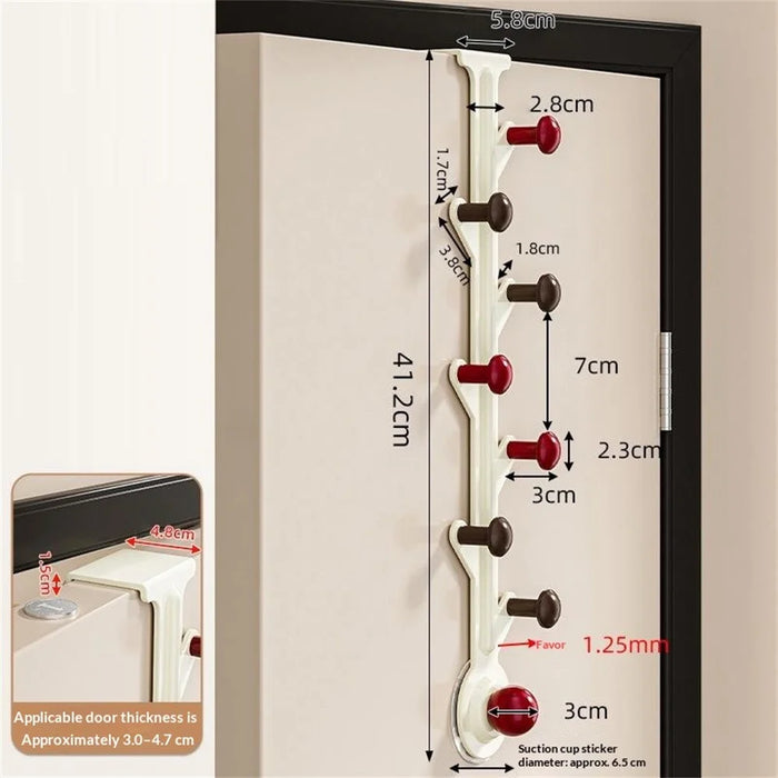 8-Hook Over Door Hanger Rack No Drilling Suction Cup Mount Storage Organizer - Creamy White + Red - 1