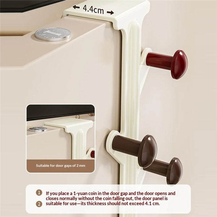 8-Hook Over Door Hanger Rack No Drilling Suction Cup Mount Storage Organizer - Creamy White + Red - 4