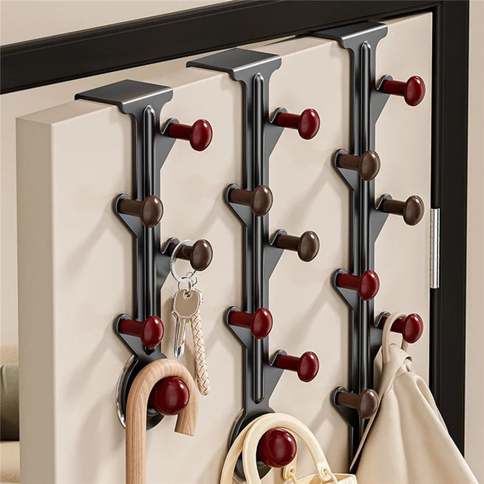 8-Hook Over Door Hanger Rack No Drilling Suction Cup Mount Storage Organizer - Creamy White + Red - 6