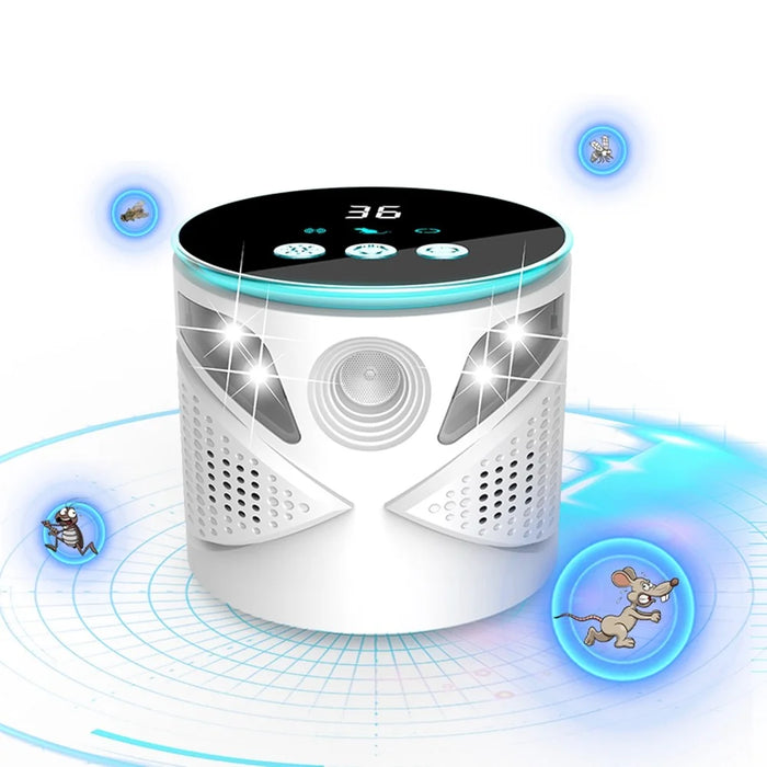 D801 Intelligent Variable Frequency Ultrasonic Pest Repeller 1-65kHz 360 Degree Coverage with LED Display - White / USB - 1