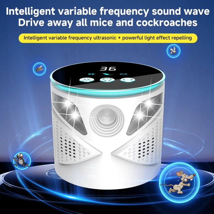 D801 Intelligent Variable Frequency Ultrasonic Pest Repeller 1-65kHz 360 Degree Coverage with LED Display - White / USB - 3