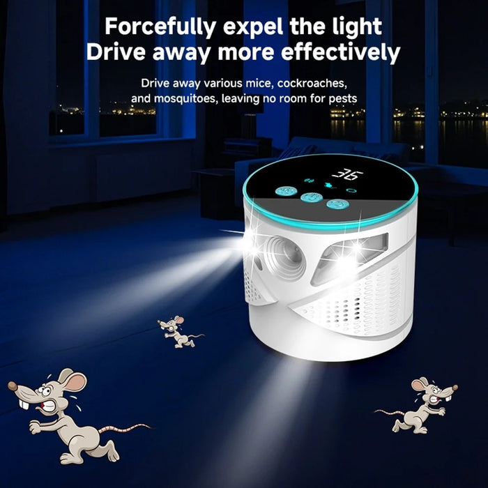 D801 Intelligent Variable Frequency Ultrasonic Pest Repeller 1-65kHz 360 Degree Coverage with LED Display - White / USB - 5