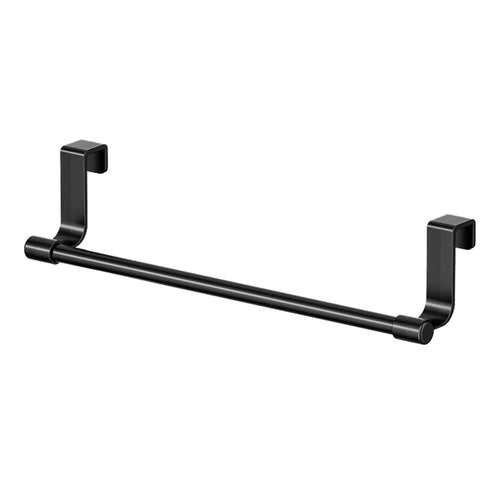 36cm Cabinet Door Towel Rack No-Drill Stainless Steel Over Door Hanging Bar for Kitchen Bathroom - Black - 1