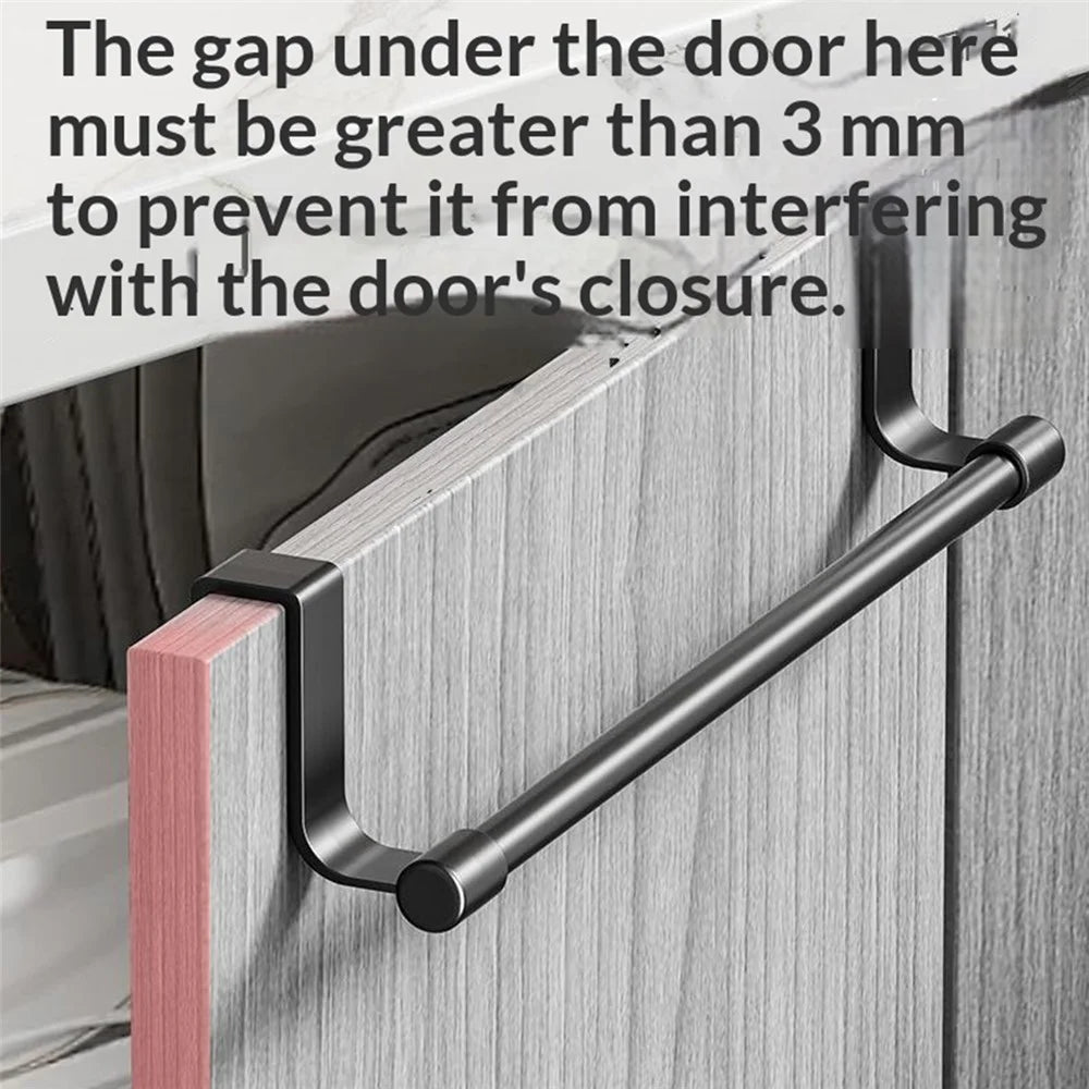 23cm Cabinet Door Towel Rack No-Drill Stainless Steel Over Door Hanging Bar for Kitchen Bathroom - Black - 4