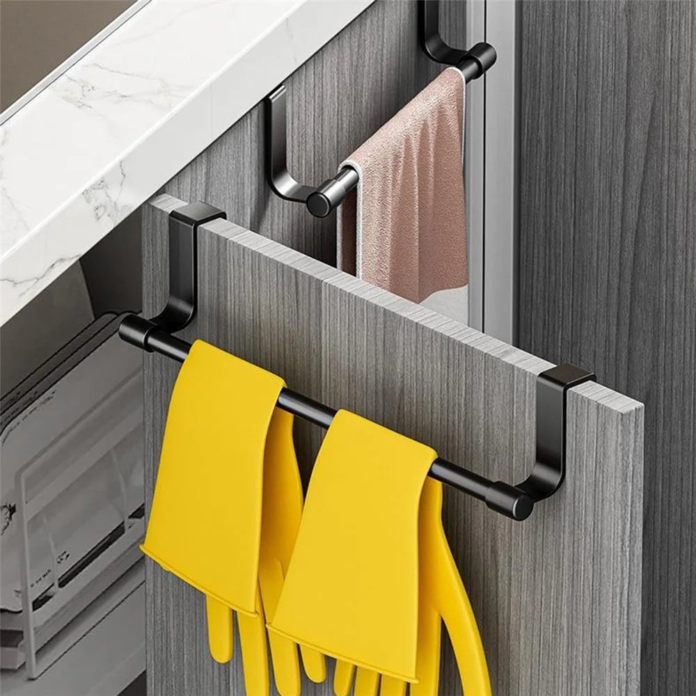 23cm Cabinet Door Towel Rack No-Drill Stainless Steel Over Door Hanging Bar for Kitchen Bathroom - Black - 5