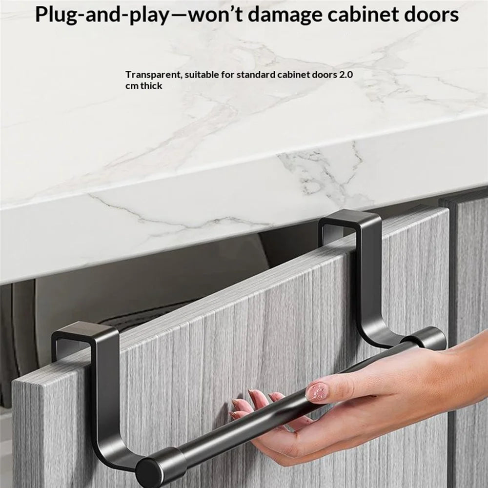 23cm Cabinet Door Towel Rack No-Drill Stainless Steel Over Door Hanging Bar for Kitchen Bathroom - Black - 6