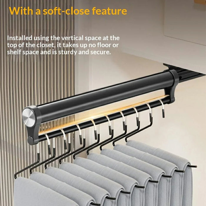 50cm Aluminum Alloy Buffer Pant Hanger Closet Pull-Out Wardrobe Slider Rod Trouser Rack - Black - 3