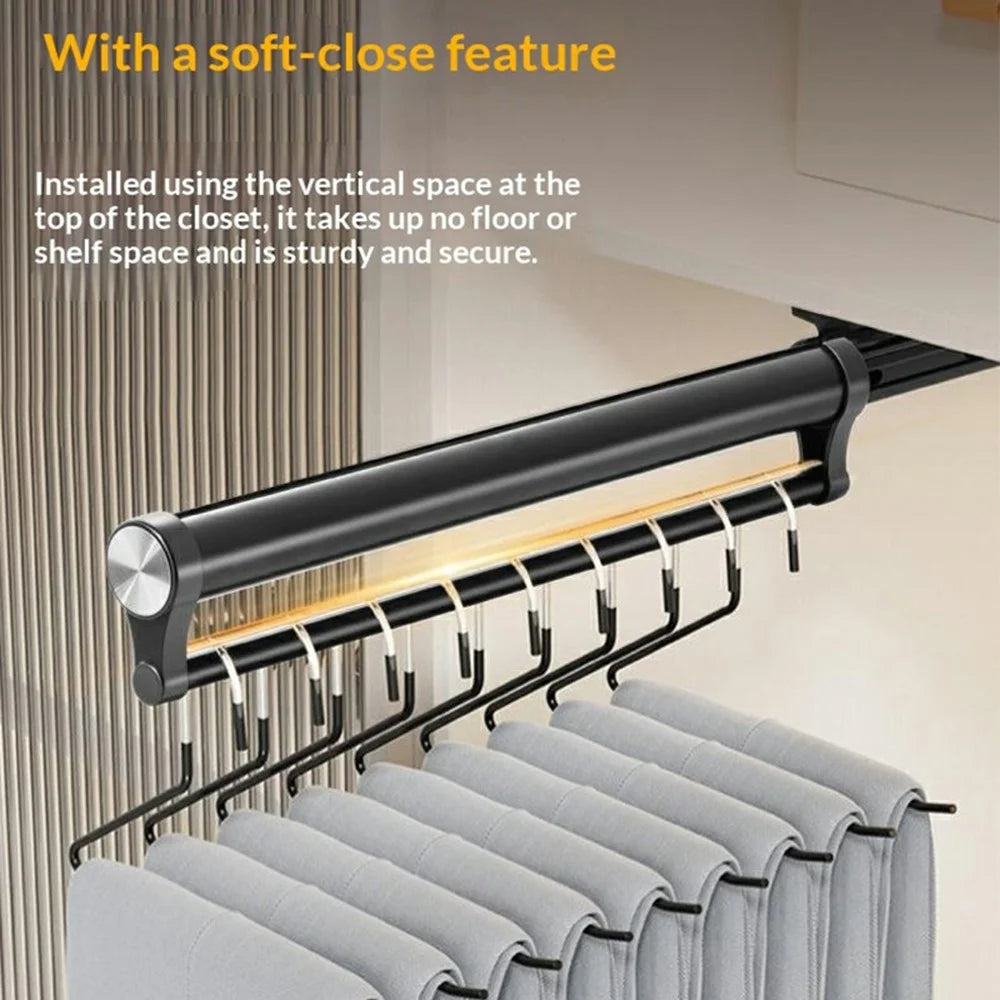 35cm Top Mount Aluminum Alloy Wardrobe Pant Hanger Pull-Out Rail Organizer Rack - Black - 3