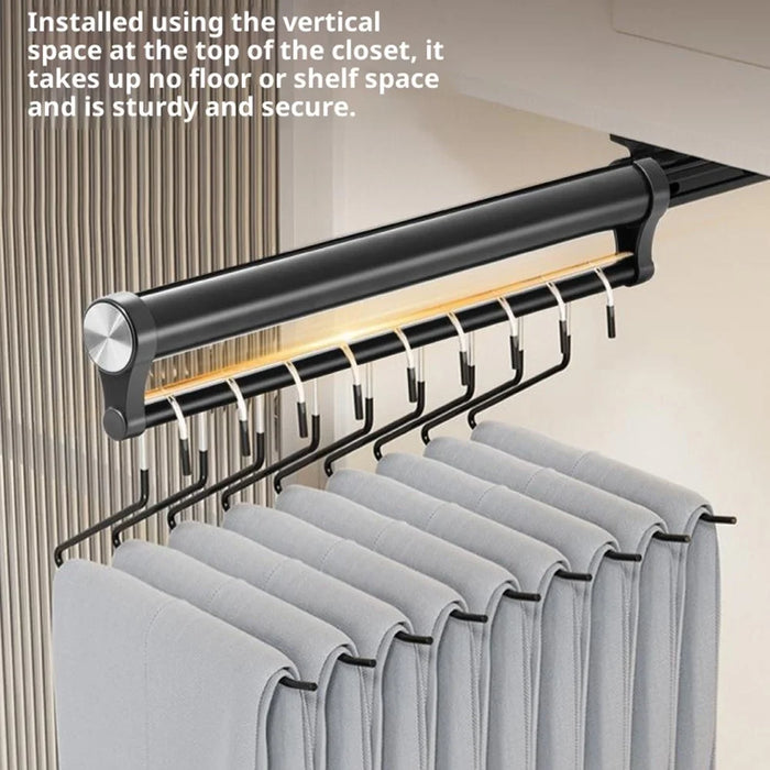 45cm Top Mount Aluminum Alloy Wardrobe Pant Hanger Pull-Out Rail Organizer Rack - Black - 4