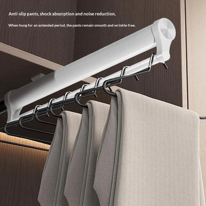 45cm Top Mount Aluminum Alloy Wardrobe Pant Hanger Pull-Out Rail Organizer Rack - Black - 7