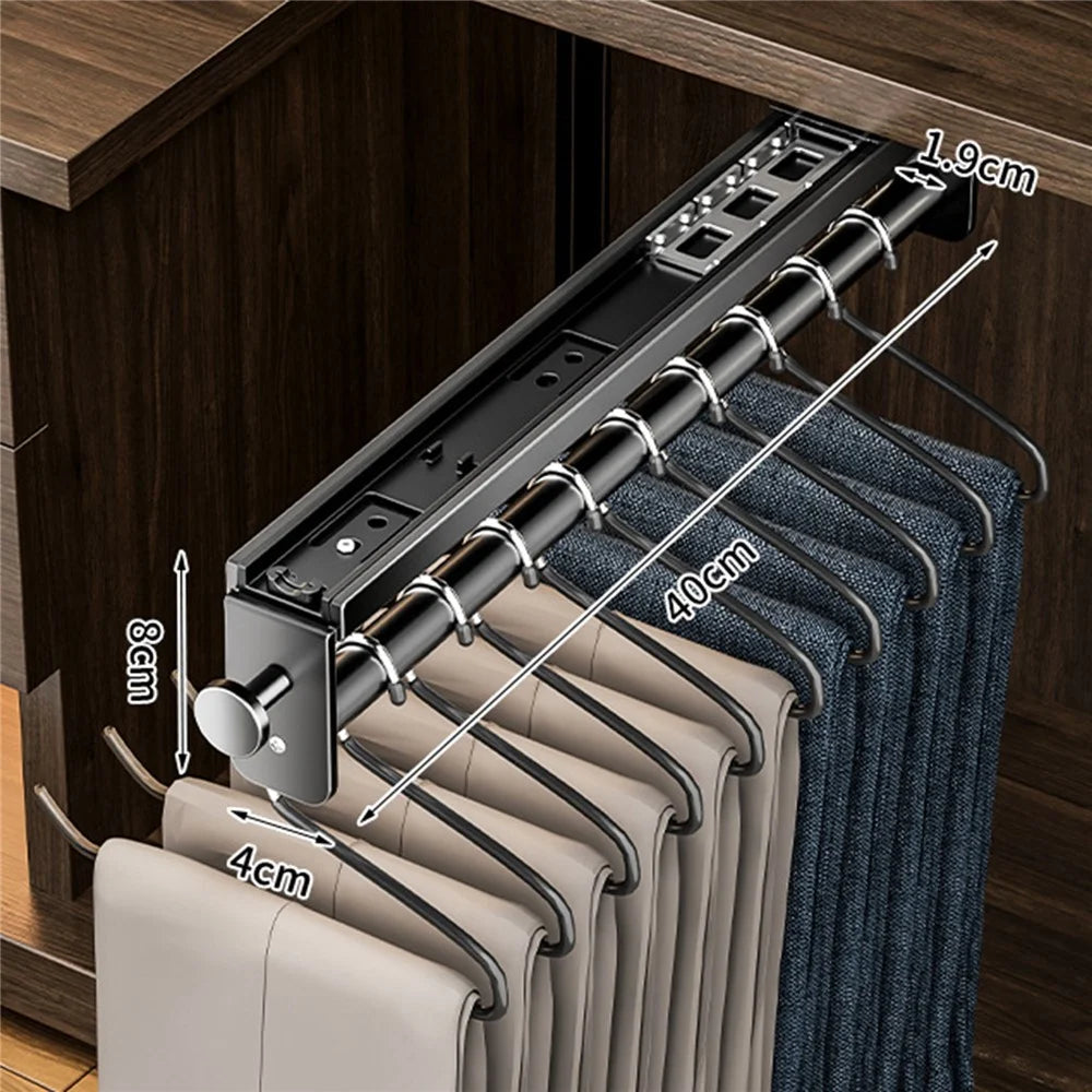 40cm Pull-Out Pants Rack Top-Mount Silent Damping Slide Wardrobe Trousers Hanger - Gunmetal Gray - 1
