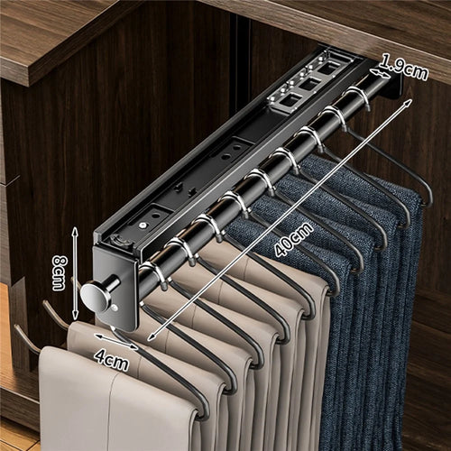 40cm Pull-Out Pants Rack Top-Mount Silent Damping Slide Wardrobe Trousers Hanger - Gunmetal Gray - 1