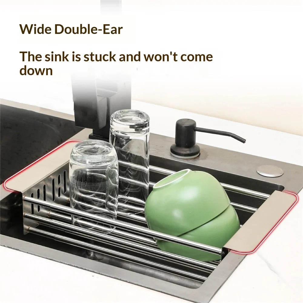 320-515mm Adjustable Dish Drainer Rack Over The Sink Collapsible Stainless Steel Dish Basket for Kitchen - Size S - 3
