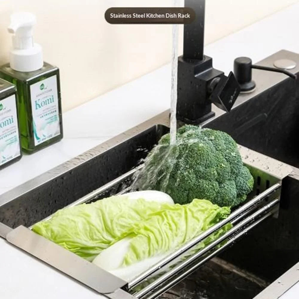 320-515mm Adjustable Dish Drainer Rack Over The Sink Collapsible Stainless Steel Dish Basket for Kitchen - Size S - 4