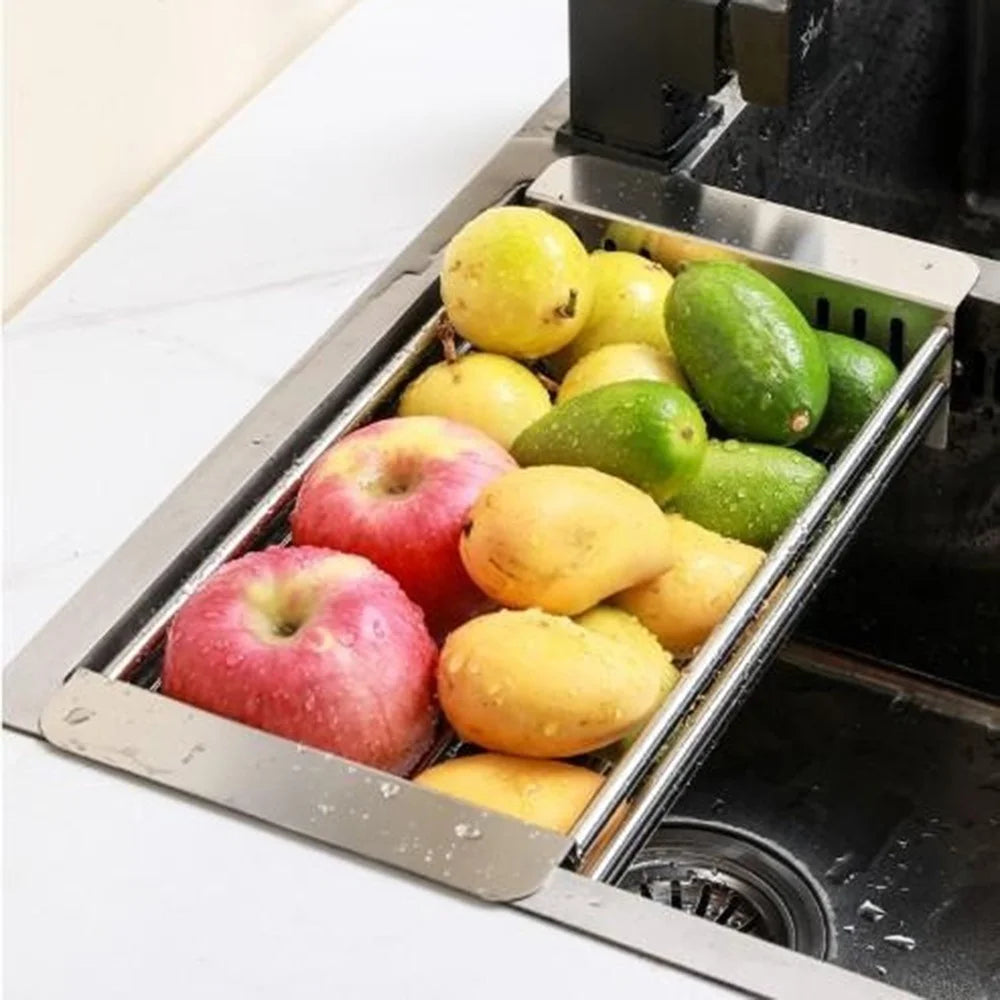 375-655mm Adjustable Dish Drainer Rack Over The Sink Collapsible Stainless Steel Dish Basket for Kitchen - Size L - 5