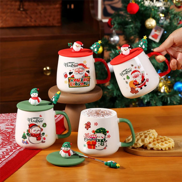 Christmas Ceramic Mug with Lid 430ml Hot Chocolate Coffee Cup - Style A / with Silicone Lid - 6