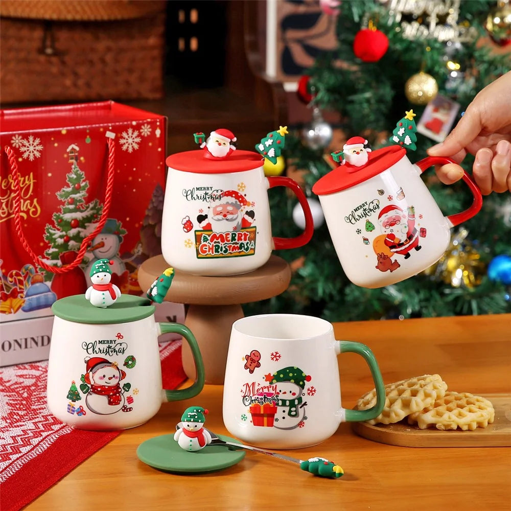 Christmas Ceramic Mug with Lid, Spoon and Gift Box 430ml Coffee Cup - Style A / with Silicone Lid+Spoon - 2
