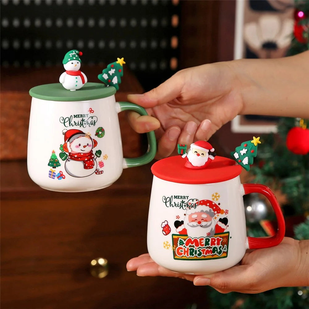 Christmas Ceramic Mug with Lid, Spoon and Gift Box 430ml Coffee Cup - Style A / with Silicone Lid+Spoon - 3