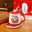 Christmas Heated Mug with Lid and Spoon 430ml Ceramic Coffee Cup Warmer, EU Plug - Style A / with Silicone Lid - 2