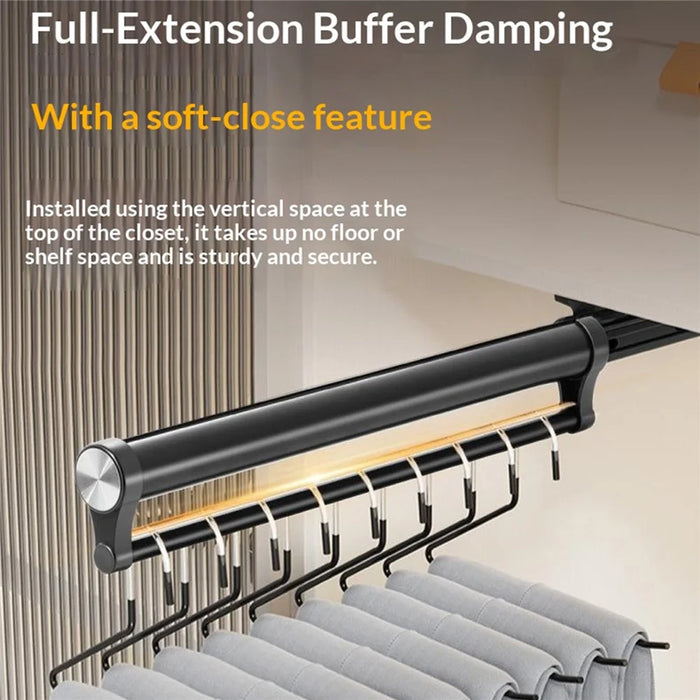 35cm Silent Damping Closet Pants Hanger Rail with Suction Cup Aluminum Alloy Telescopic Pull-Out Rod - Black - 6
