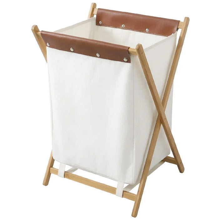 40 x 34 x 56.5cm Foldable Laundry Basket Bamboo + Oxford Cloth Storage Hamper - Size M - 1
