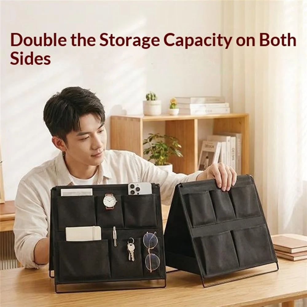 A-Frame Double-Sided Foldable Storage Rack with 12 Pockets Desktop Organizer - Black - 2
