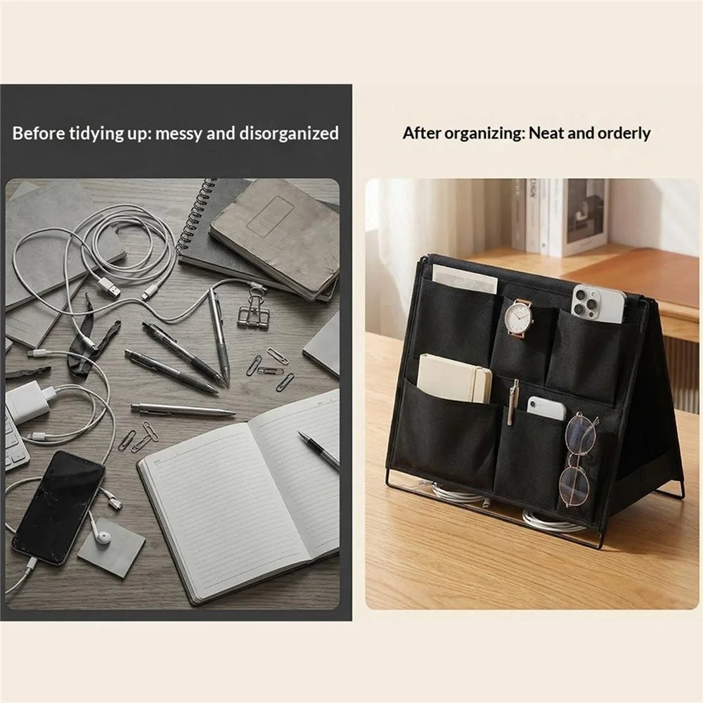 A-Frame Double-Sided Foldable Storage Rack with 12 Pockets Desktop Organizer - Black - 4