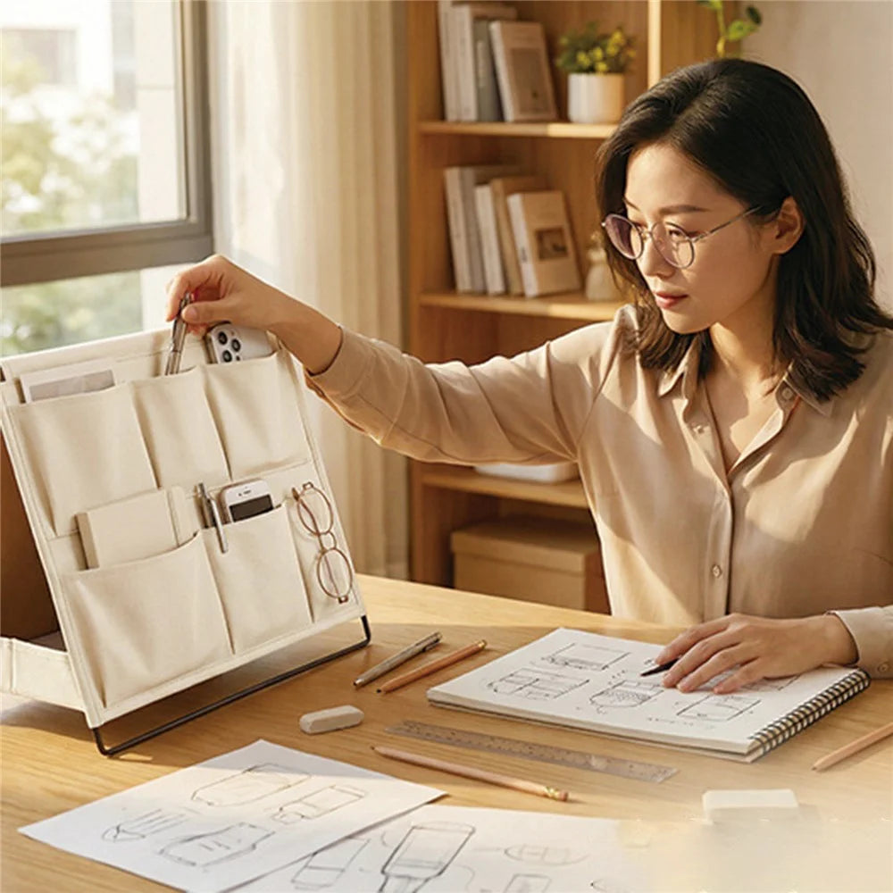 A-Frame Double-Sided Foldable Storage Rack with 12 Pockets Desktop Organizer - Black - 7