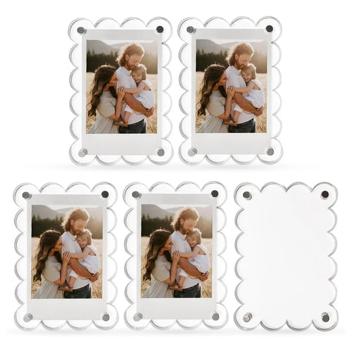 5Pcs 10 x 6.8cm Magnetic Acrylic Photo Frame Double-Sided Clear Picture Holder for Refrigerator Metal Surface - Scalloped Edge - 1