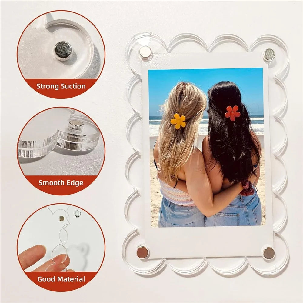 5Pcs 10 x 6.8cm Magnetic Acrylic Photo Frame Double-Sided Clear Picture Holder for Refrigerator Metal Surface - Scalloped Edge - 2
