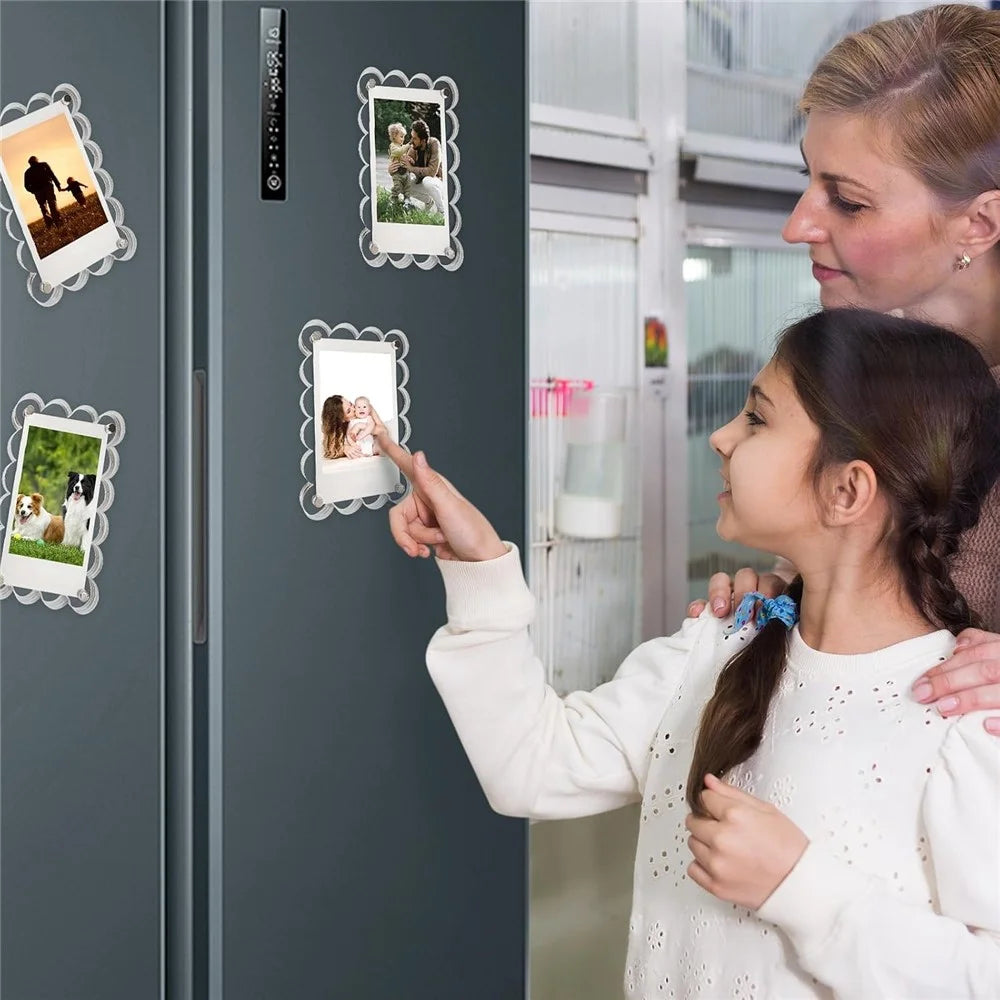 5Pcs 10 x 6.8cm Magnetic Acrylic Photo Frame Double-Sided Clear Picture Holder for Refrigerator Metal Surface - Scalloped Edge - 3