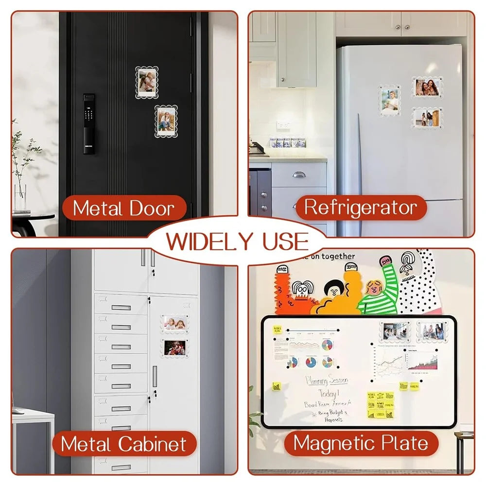 5Pcs 10 x 6.8cm Magnetic Acrylic Photo Frame Double-Sided Clear Picture Holder for Refrigerator Metal Surface - Scalloped Edge - 5