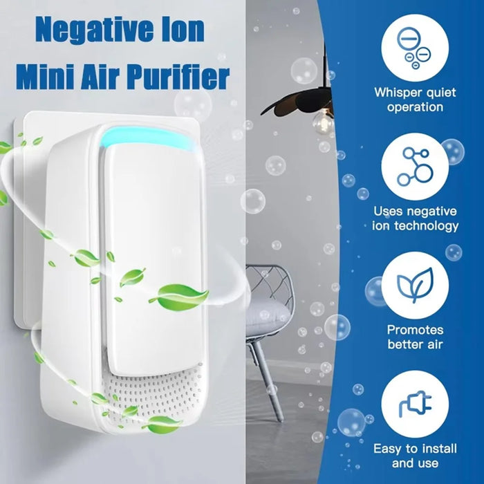 Compact Negative Ion Air Purifier with UV Sterilization Deodorizer for Home Pet Odor Removal - EU Plug - 2