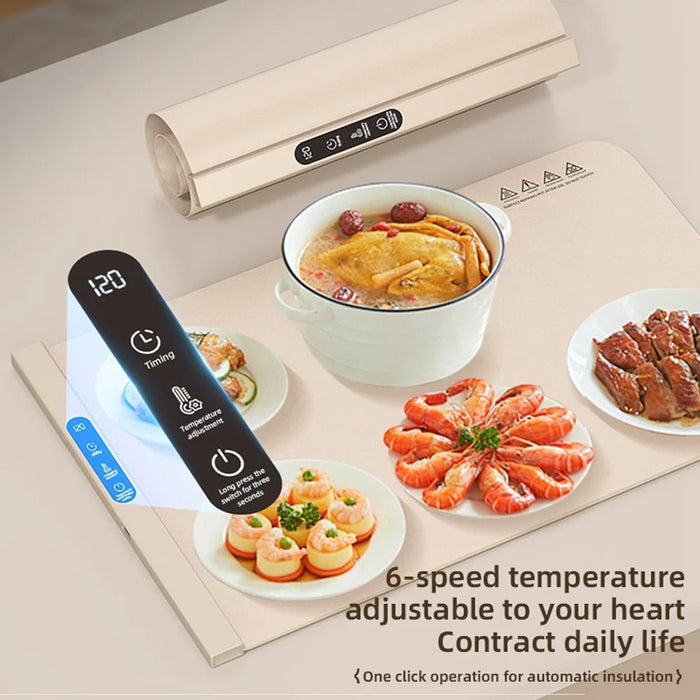 Rollable Silicone Food Warmer Mat 6H Timer 300W Flexible Keep Warm Pad for Table Dining - EU Plug - 2