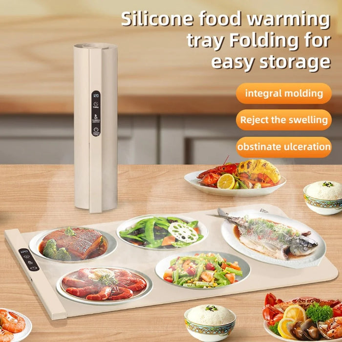 Rollable Silicone Food Warmer Mat 6H Timer 300W Flexible Keep Warm Pad for Table Dining - EU Plug - 4