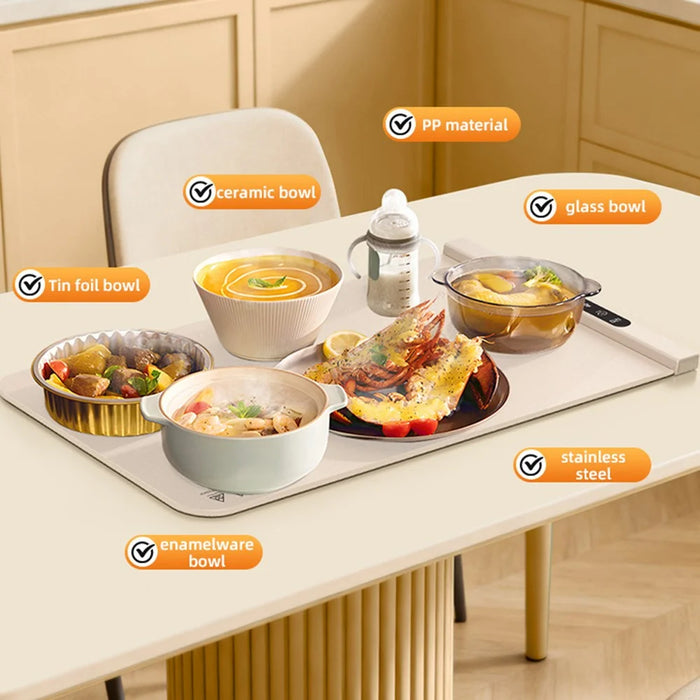 Rollable Silicone Food Warmer Mat 6H Timer 300W Flexible Keep Warm Pad for Table Dining - EU Plug - 7