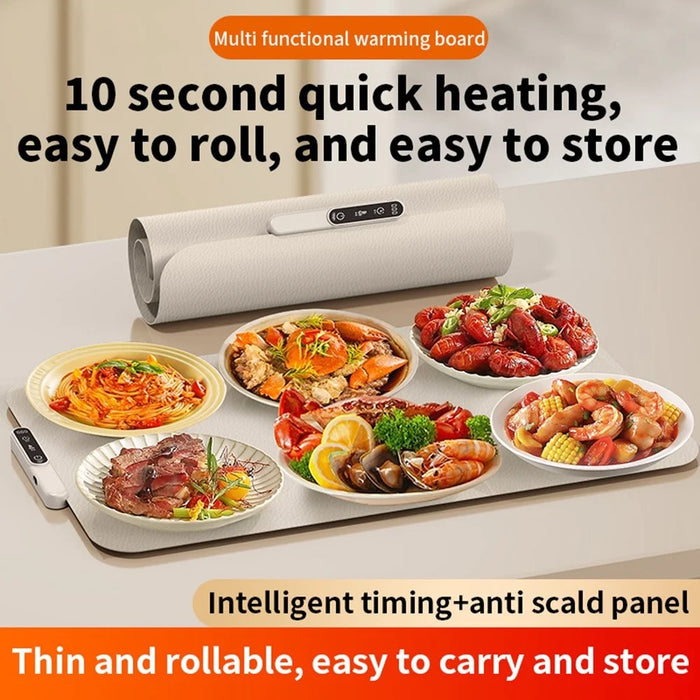 Rollable Silicone Food Warmer Pad Touch Control 8-Speed 8H Timer Electric Heated Dining Mat - EU Plug - 3