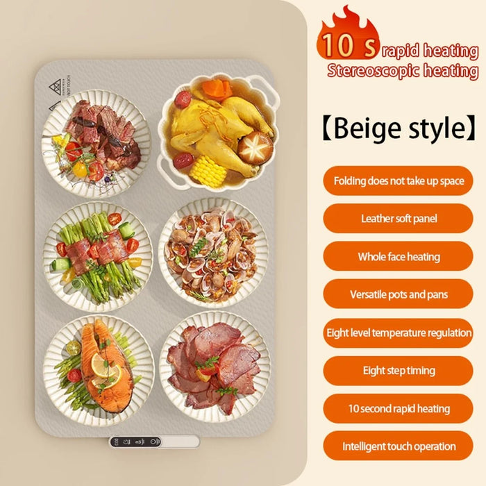 Rollable Silicone Food Warmer Pad Touch Control 8-Speed 8H Timer Electric Heated Dining Mat - EU Plug - 5